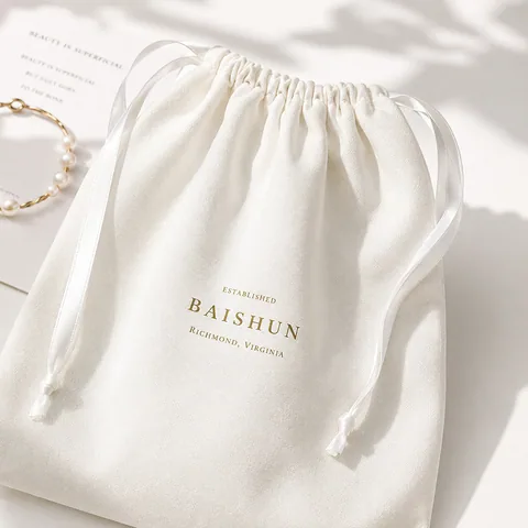Cream cotton dust bag with gold foil wordmark